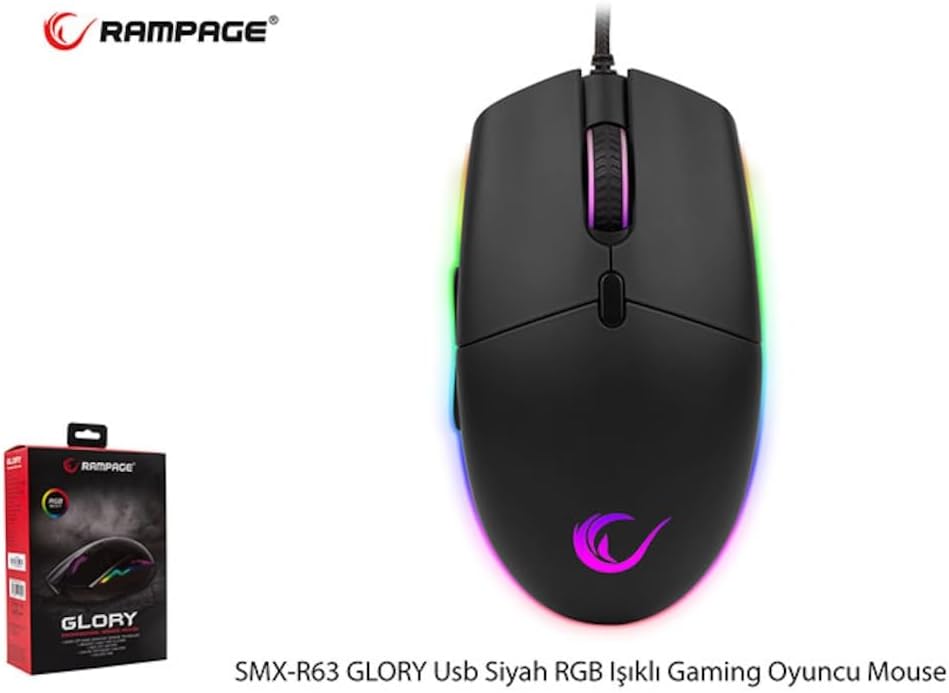 RAMPAGE SMX-R63 GLORY USB SİYAH RGB IŞIKLI 6400DPİ GAMİNG OYUNCU MOUSE